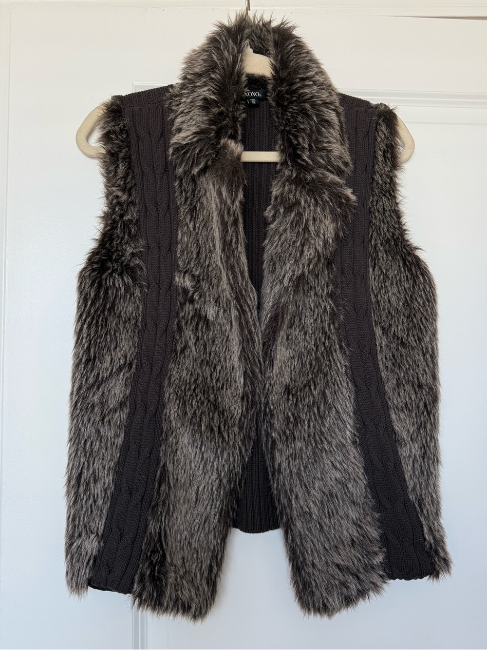 XOXO Y2K Faux Fur Cable Knit Vest Bratz Fashion Evening Glam - Dark Brown XL